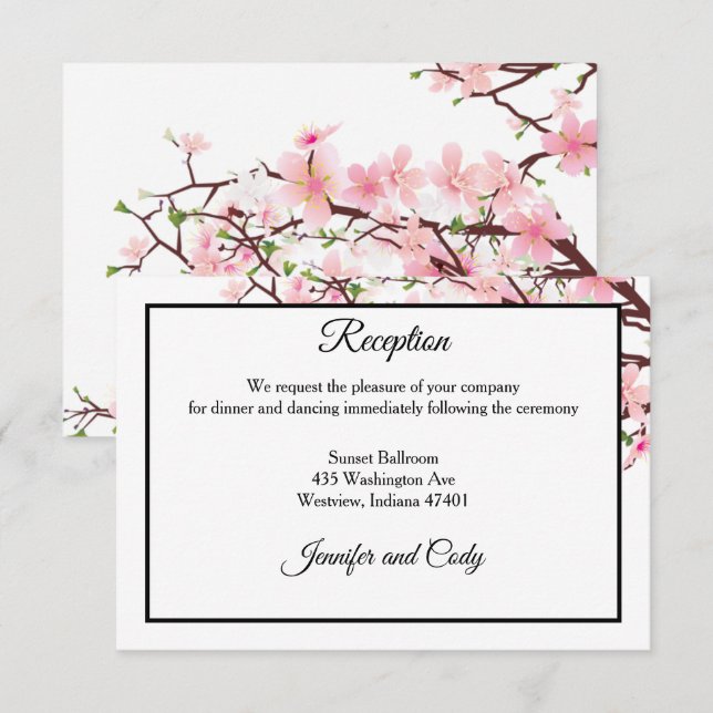 Frühlingskirsche blüht rosa Hochzeitsempfang Begleitkarte (Vorne/Hinten)