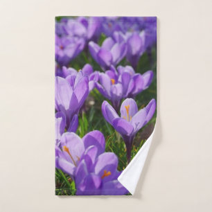 Frühlingskrokus Lila Blumen Badezimmer Handtuch