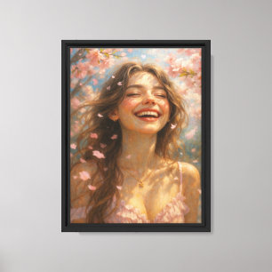 Frühlingslächeln mit Blüten Leinwand-Kunst-Druck Leinwanddruck