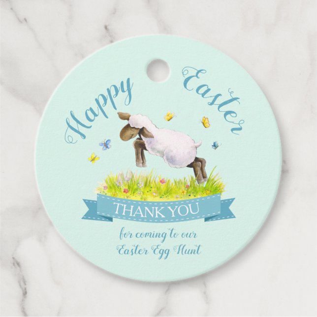 Frühlingslamm niedlich Aqua Blue Oaster Vielen Dan Geschenkanhänger (Vorderseite)