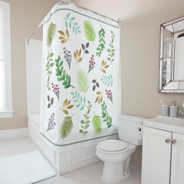 Frühlingsland Wasserfarbe Botanische Dusche Vorhan Duschvorhang (Beispiel)