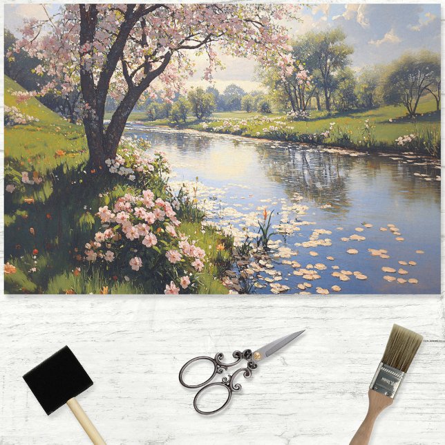 Frühlingslandschaft Blühender Baum Dekoupage Seidenpapier (Von Creator hochgeladen)