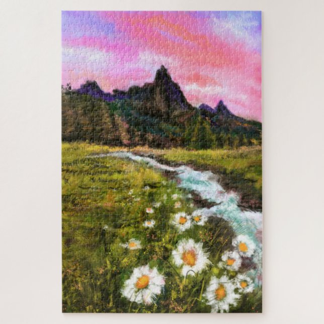 Frühlingslandschaft - Blütendes Originalgemälde Puzzle (Vertikal)