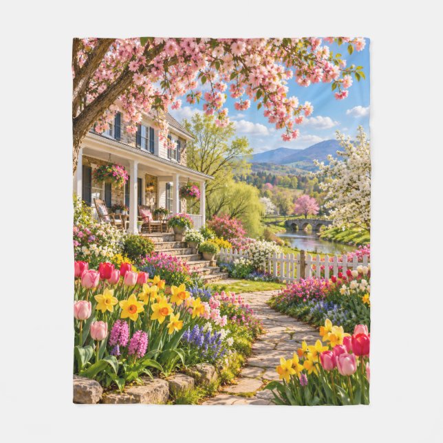Frühlingslandschaft Garten Landschaft Fleecedecke (Vorderseite)