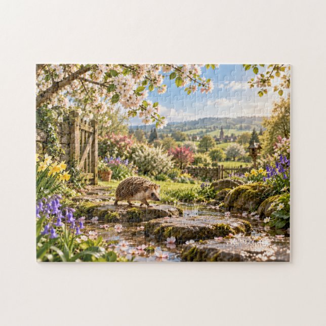 Frühlingslandschaft-Igel-Design Puzzle (Horizontal)
