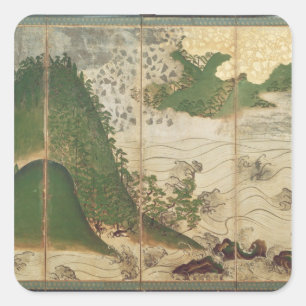 Frühlingslandschaft mit Sonne Quadratischer Aufkleber