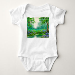 Frühlingslandschaft Ölmalerei, Wald. Baby Strampler