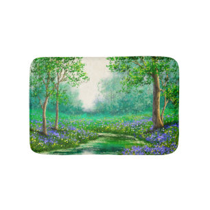 Frühlingslandschaft Ölmalerei, Wald. Badematte
