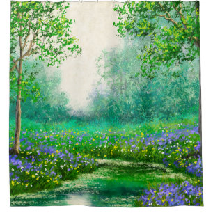 Frühlingslandschaft Ölmalerei, Wald. Duschvorhang