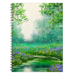 Frühlingslandschaft Ölmalerei, Wald. Notizblock