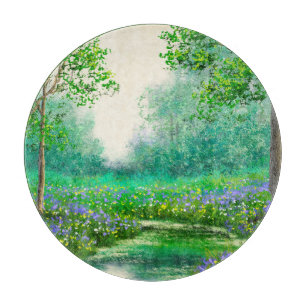 Frühlingslandschaft Ölmalerei, Wald. Schneidebrett