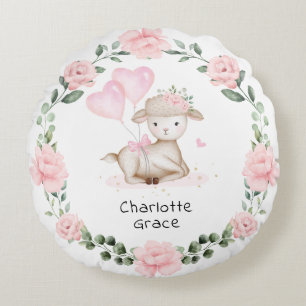 Frühlingsleder Pink Blumenkraut Baby Girl Kinderzi Rundes Kissen