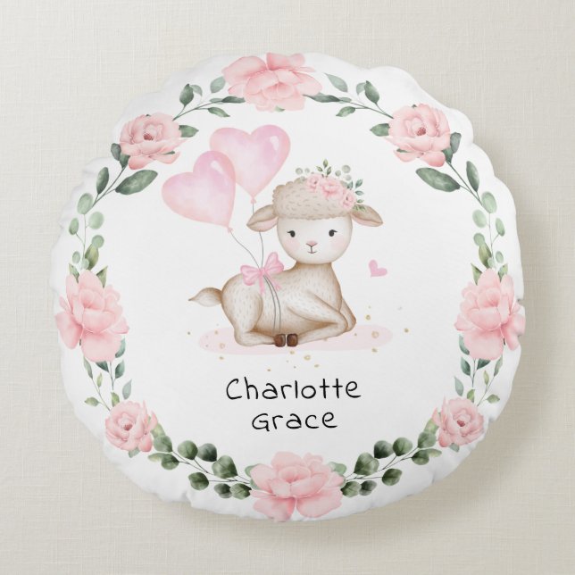 Frühlingsleder Pink Blumenkraut Baby Girl Kinderzi Rundes Kissen