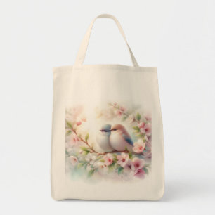 Frühlingsliebesvögel Kirschblüten Floral Tragetasche