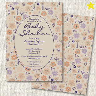 Frühlingslila-Blumen-Doodle-Zeichnungen Baby Showe Einladung