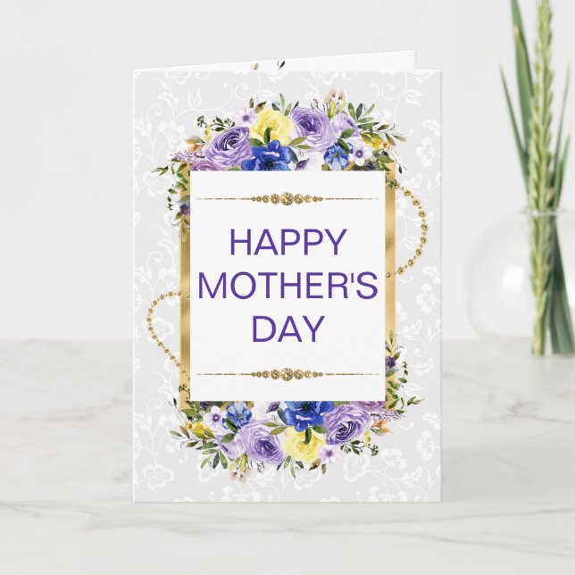 Frühlingslila Blumen & Gold Glitter Muttertag Karte (Vorderseite)