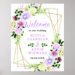 Frühlingslila Blumen mit Laub Begrüßungsschild Poster
