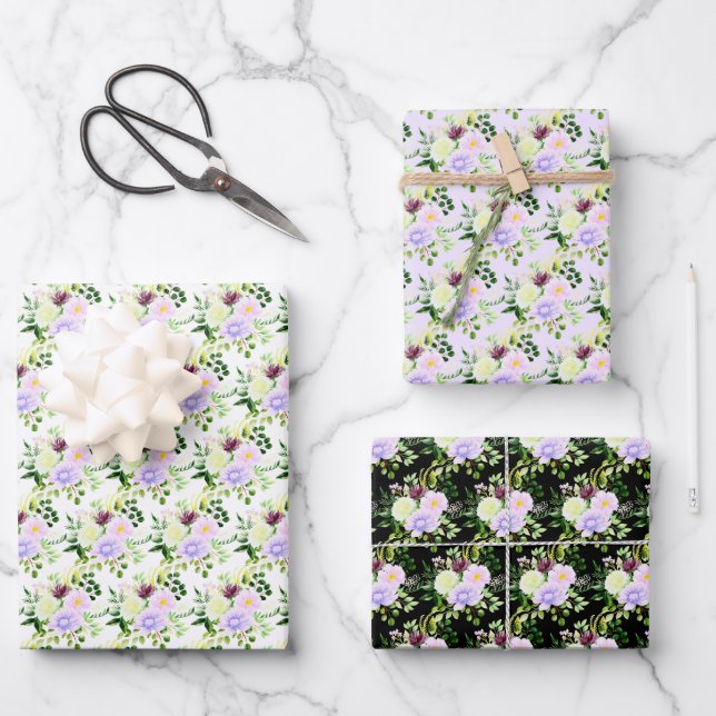 Frühlingslila Blumen mit Laub Geschenkpapier Set (Vorderseite)
