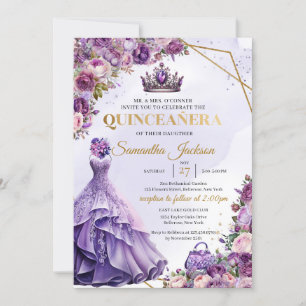 Frühlingslila Blumen Prinzessin Kleid Quinceanera Einladung