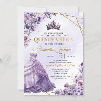 Frühlingslila Blumen Prinzessin Kleid Quinceañera Einladung