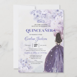 Frühlingslila Blumen Prinzessin Kleid Quinceanera Einladung