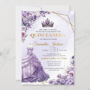 Frühlingslila Blumen Prinzessin Kleid Quinceañera Einladung