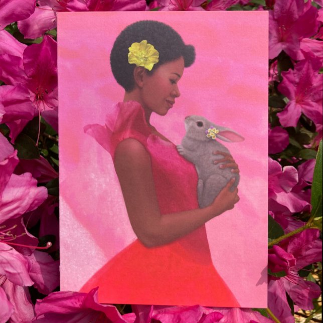 "Frühlingsmädin mit Kaninchen." Grußkarte Karte (Von Creator hochgeladen)