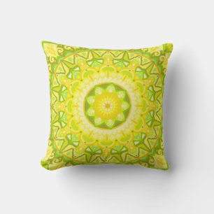 Frühlingsmandala Grün Gelb Floral Boho Kissen