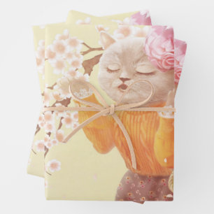 Frühlingsmelodie: Miss Meow singt unter Sakura Geschenkpapier Set