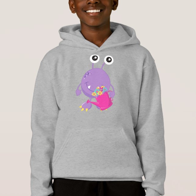 Frühlingsmonster, farbige Blume, Lila Monster Hoodie (Vorderseite)