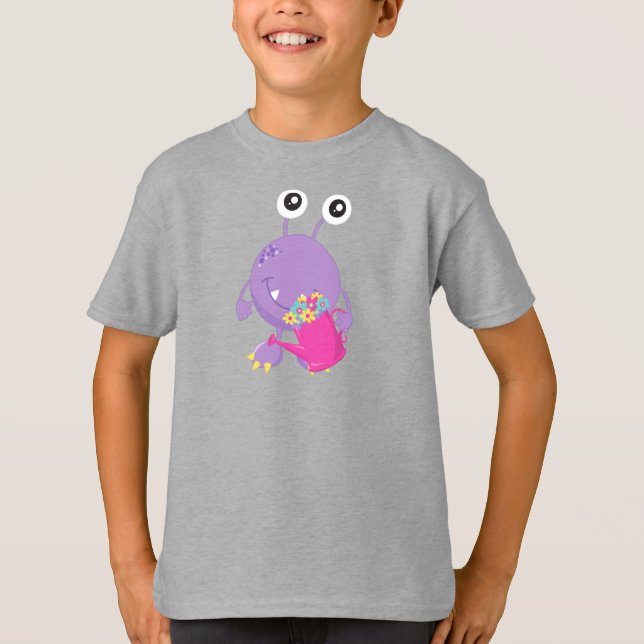 Frühlingsmonster, farbige Blume, Lila Monster T-Shirt (Vorderseite)