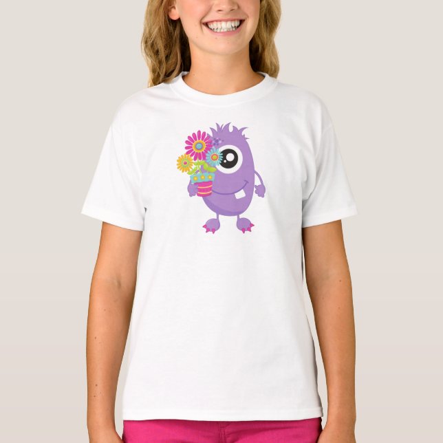 Frühlingsmonster, Lila Monster, farbenfrohe Blume T-Shirt (Vorderseite)