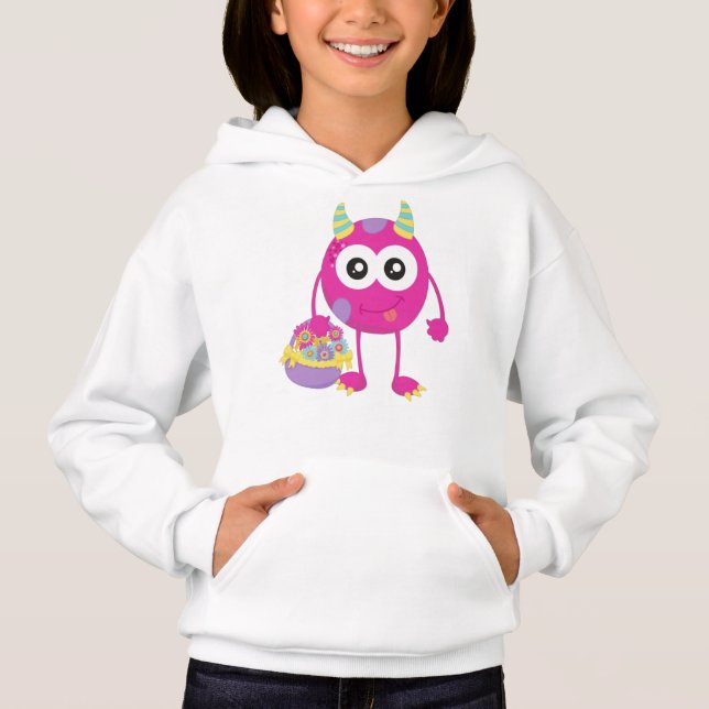 Frühlingsmonster, rosa Monster, Hörner, Blume Hoodie (Vorderseite)