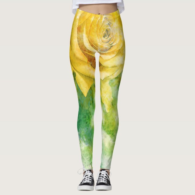 Frühlingsmorgens Gelbrosa im pastellfarbenen Wasse Leggings (Vorderseite)