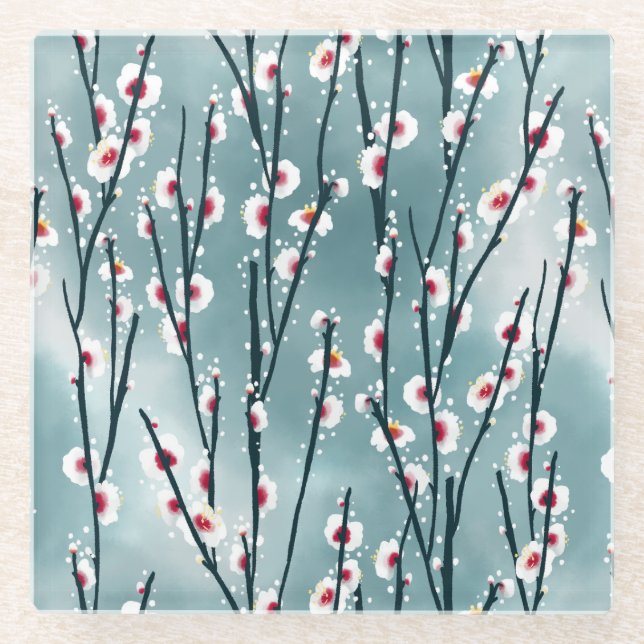 Frühlingsmuster Blossom Blumenmuster Glasuntersetzer (Vorderseite)