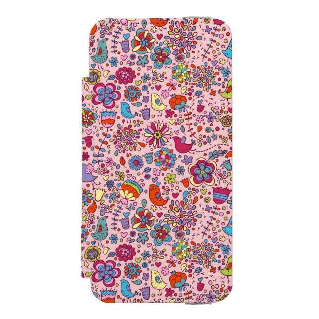 Frühlingsmuster mit bunten Blumen Incipio iPhone Geldbeutel-Hülle (Folio Vorderseite)