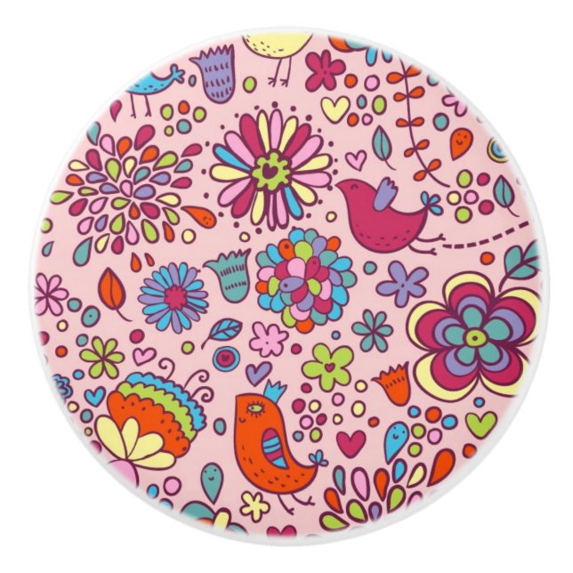 Frühlingsmuster mit bunten Blumen Keramikknauf (Vorderseite)