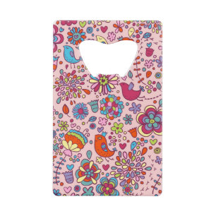 Frühlingsmuster mit bunten Blumen Kreditkartenflaschenöffner