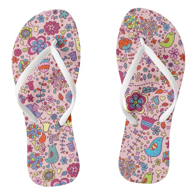 Frühlingsmuster mit farbenfrohen Blumen Flip Flops (Fußbett)