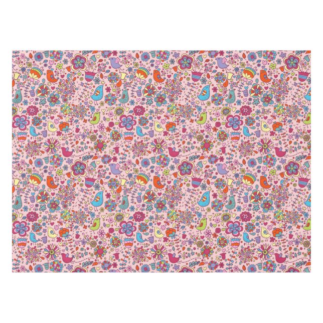 Frühlingsmuster mit farbenfrohen Blumen Tischdecke (Vorderseite (Horizontal))