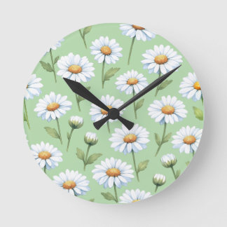 Frühlingsmuster mit Gänseblümchen Runde Wanduhr