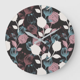 Frühlingsmuster Vintage Tulpe Große Wanduhr