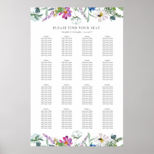 Frühlingsmuster Wildblumen 16 Tabelle Hochzeitssit Poster