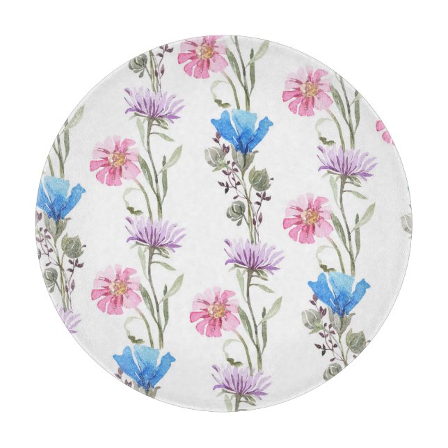 Frühlingsmuster Wildblumen: botanisches Wasserfarb Schneidebrett (Vorderseite)