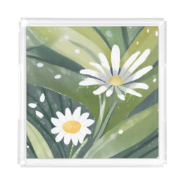 Frühlingsnachrichten | Weißer Blumengarten Acryl Tablett