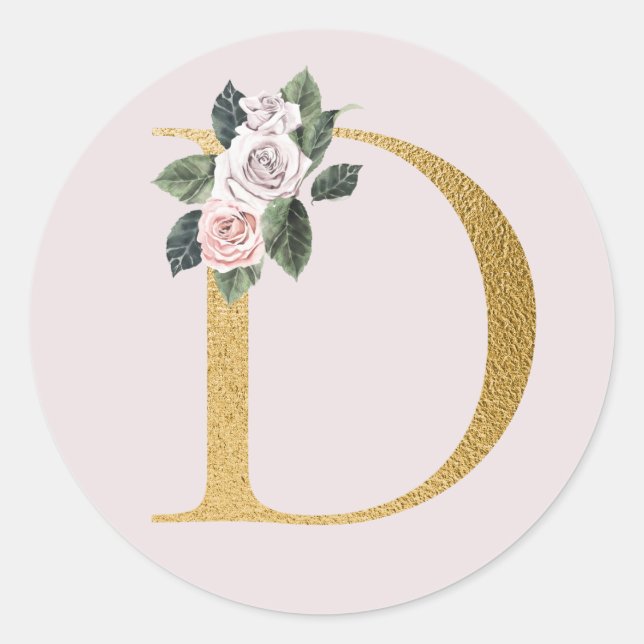 Frühlingsoffensive Rose Goldinitialen Aufkleber D (Vorderseite)