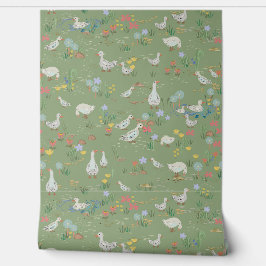 Frühlingspapier mit Ententeich-Grüntönen Tapete