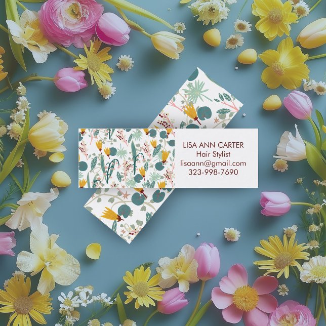 Frühlingspark Floral Botanisches Muster Weiß Mini Visitenkarte (Spring Garden Floral Botanical Pattern White Mini Business Card
)