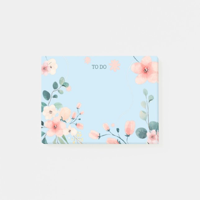 Frühlingspastel Blue Floral Post-It Notes Klebezettel (Vorderseite)