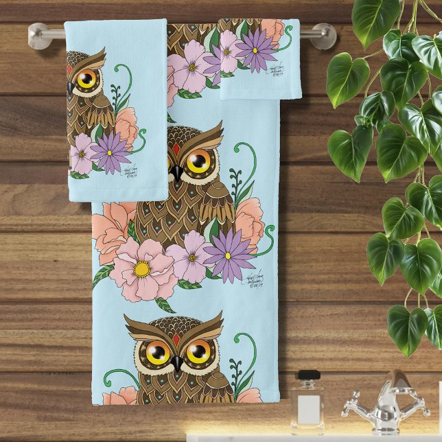 Frühlingspastel Blume Owl Badhandtuch Set (Von Creator hochgeladen)